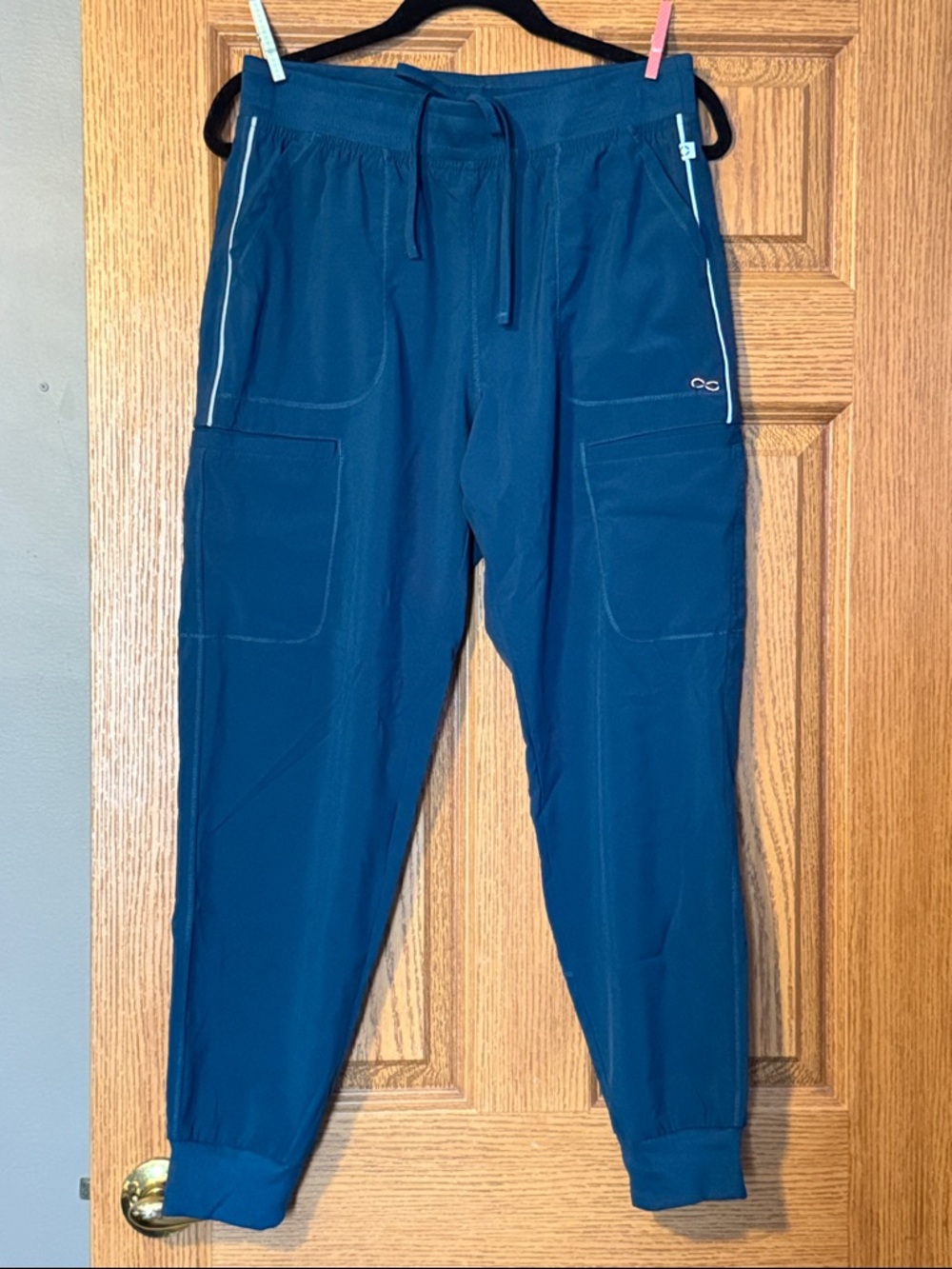 Women's Teal Cargo Scrub Joggers with Drawstring Waist